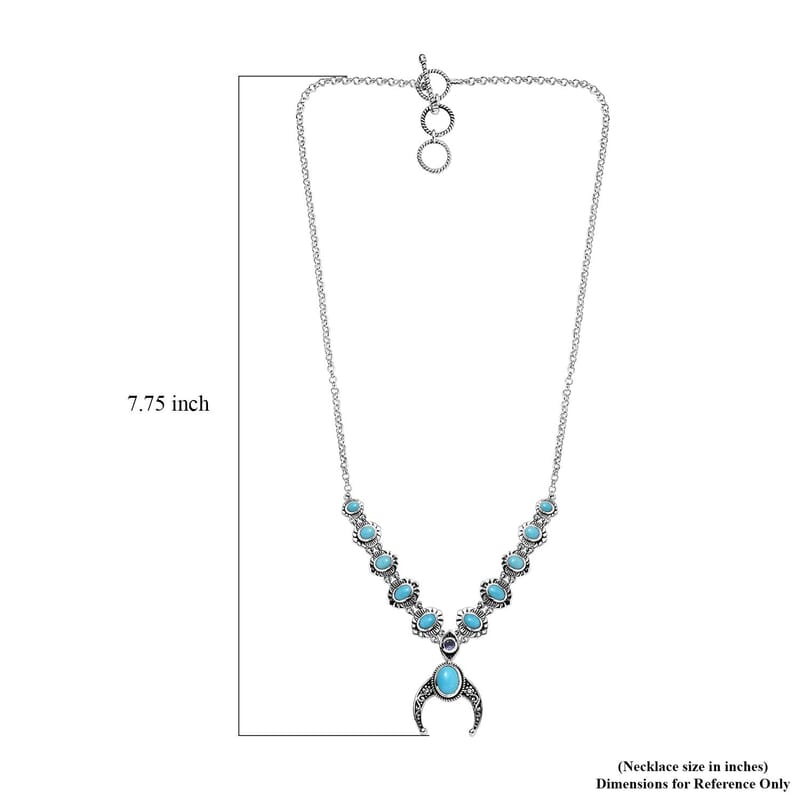 D'Joy Artisan Crafted Sleeping Beauty Turquoise and Tanzanite Squash Blossom Necklace 18-20 Inches in Black Oxidized Sterling Silver 5.50 ctw