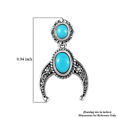 Artisan Crafted Sleeping Beauty Turquoise Squash Blossom Earrings in Black Oxidized Sterling Silver 1.40 ctw