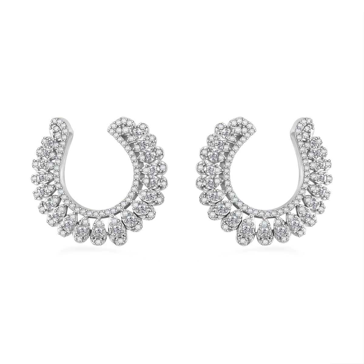 White Diamond Hoop Earrings in Rhodium Over Sterling Silver 1.00 ctw image number 0