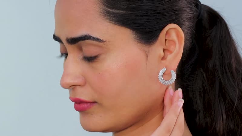 White Diamond Hoop Earrings in Rhodium Over Sterling Silver 1.00 ctw
