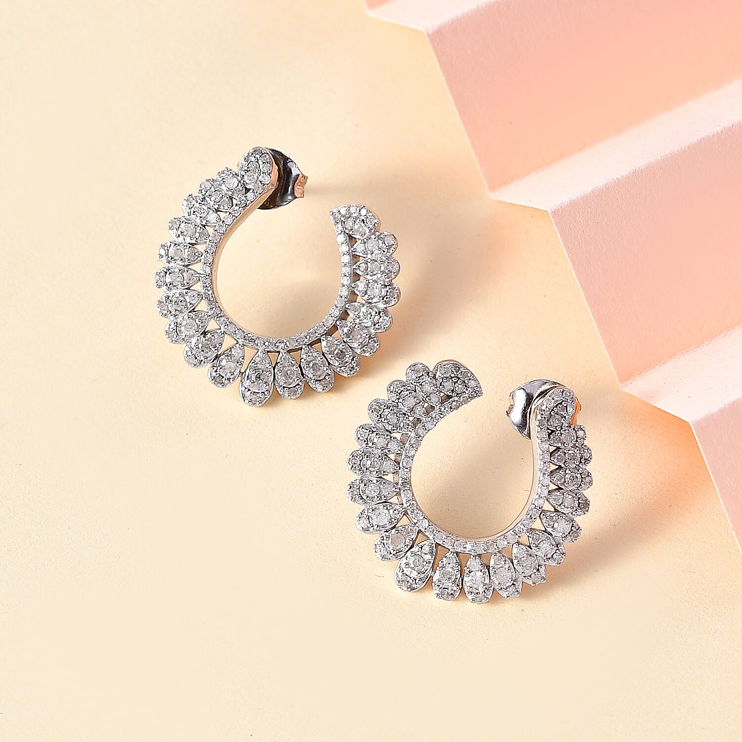 White Diamond Hoop Earrings in Rhodium Over Sterling Silver 1.00 ctw