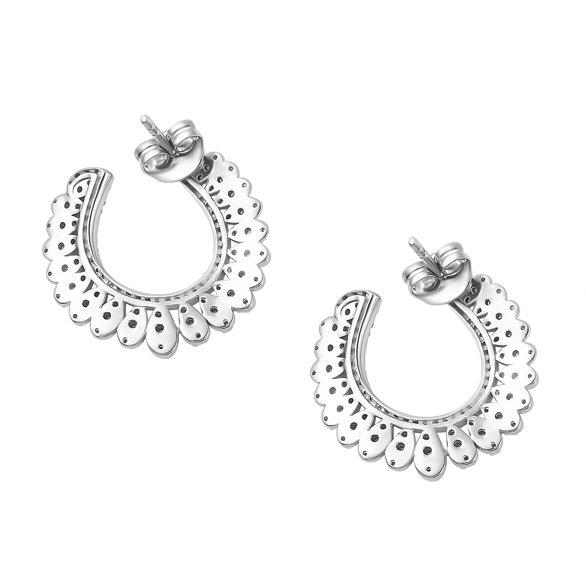 White Diamond Hoop Earrings in Rhodium Over Sterling Silver 1.00 ctw