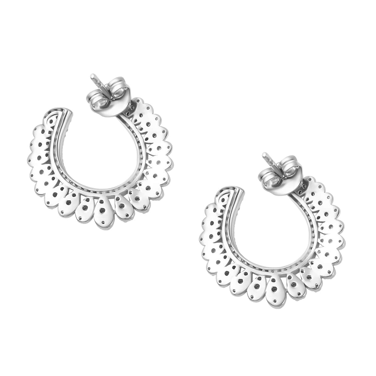 White Diamond Hoop Earrings in Rhodium Over Sterling Silver 1.00 ctw image number 3