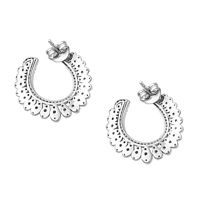 White Diamond Hoop Earrings in Rhodium Over Sterling Silver 1.00 ctw