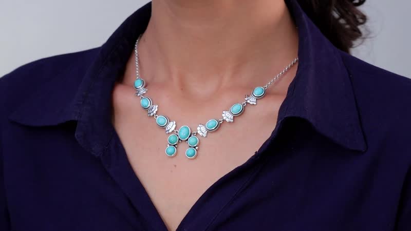 D'Joy Artisan Crafted Premium Sierra Nevada Turquoise Necklace 18-20 Inches in Black Oxidized Sterling Silver 15.85 ctw