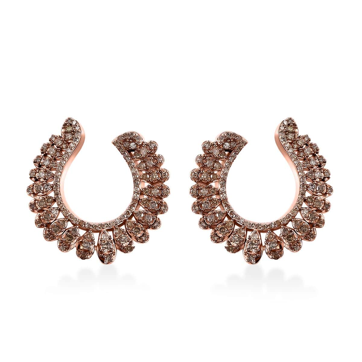 Natural Champagne Diamond Earrings in 18K Vermeil Rose Gold Over Sterling Silver 1.00 ctw image number 0