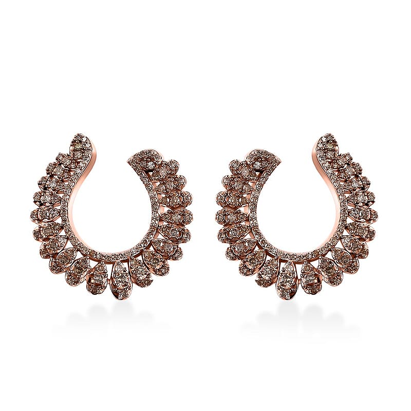 Natural Champagne Diamond Earrings in 18K Vermeil Rose Gold Over Sterling Silver 1.00 ctw