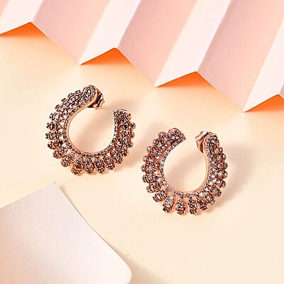 Natural Champagne Diamond Earrings in 18K Vermeil Rose Gold Over Sterling Silver 1.00 ctw