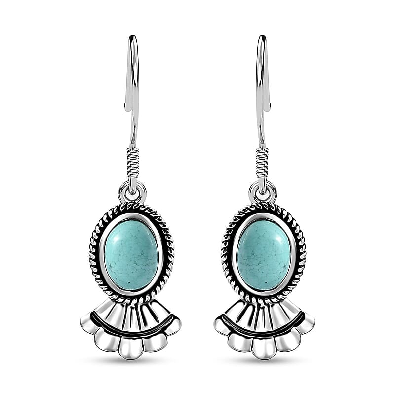 Artisan Crafted Sierra Nevada Turquoise Earrings in Black Oxidized Sterling Silver 2.40 ctw
