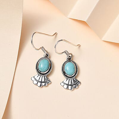 Artisan Crafted Sierra Nevada Turquoise Earrings in Black Oxidized Sterling Silver 2.40 ctw