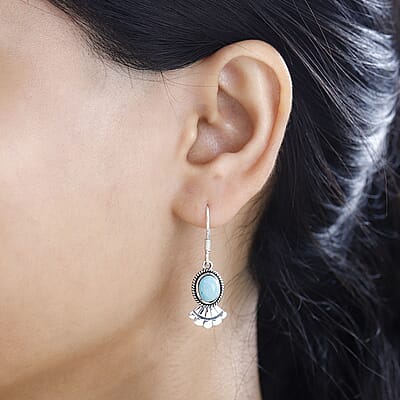 Artisan Crafted Sierra Nevada Turquoise Earrings in Black Oxidized Sterling Silver 2.40 ctw