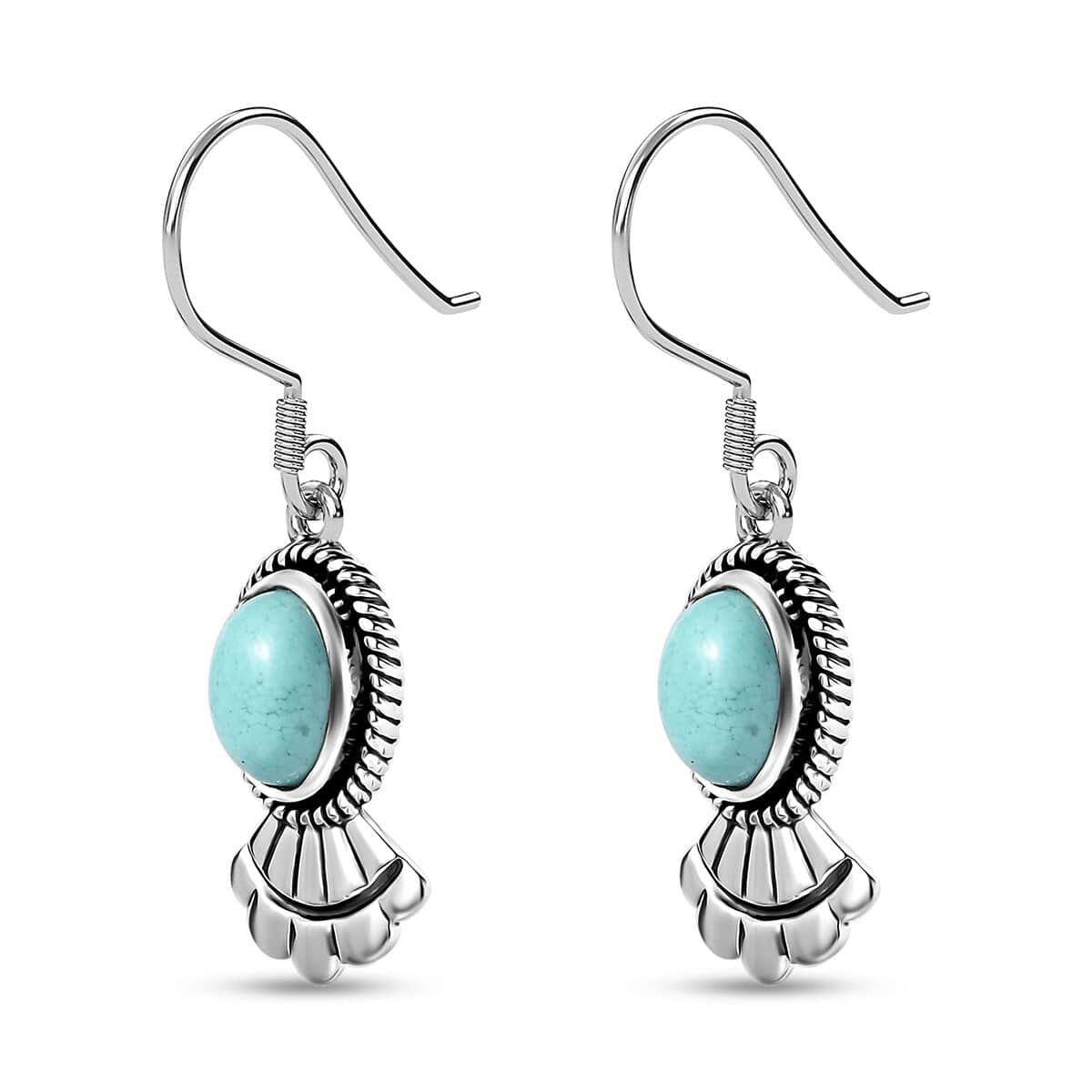 Artisan Crafted Sierra Nevada Turquoise Earrings in Black Oxidized Sterling Silver 2.40 ctw image number 3