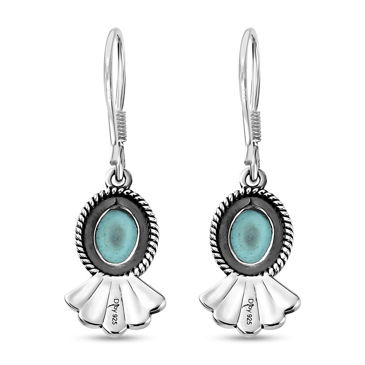 Artisan Crafted Sierra Nevada Turquoise Earrings in Black Oxidized Sterling Silver 2.40 ctw image number 4
