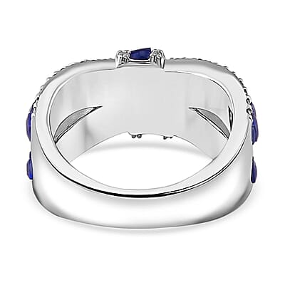 Blue Nano and Simulated Diamond 3.10 ctw Ring in Rhodium Over Sterling Silver (Size 6.5)