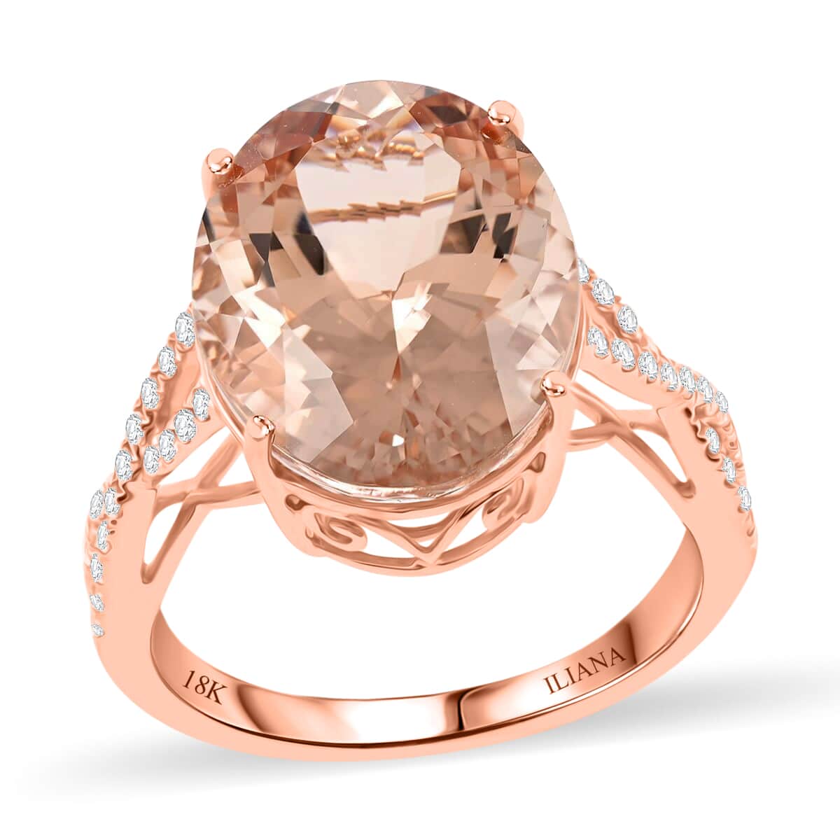 Certified and Appraised Iliana 18K Rose Gold AAA Marropino Morganite and G-H SI Diamond Ring (Size 10.5) 4.10 Grams 9.00 ctw image number 0