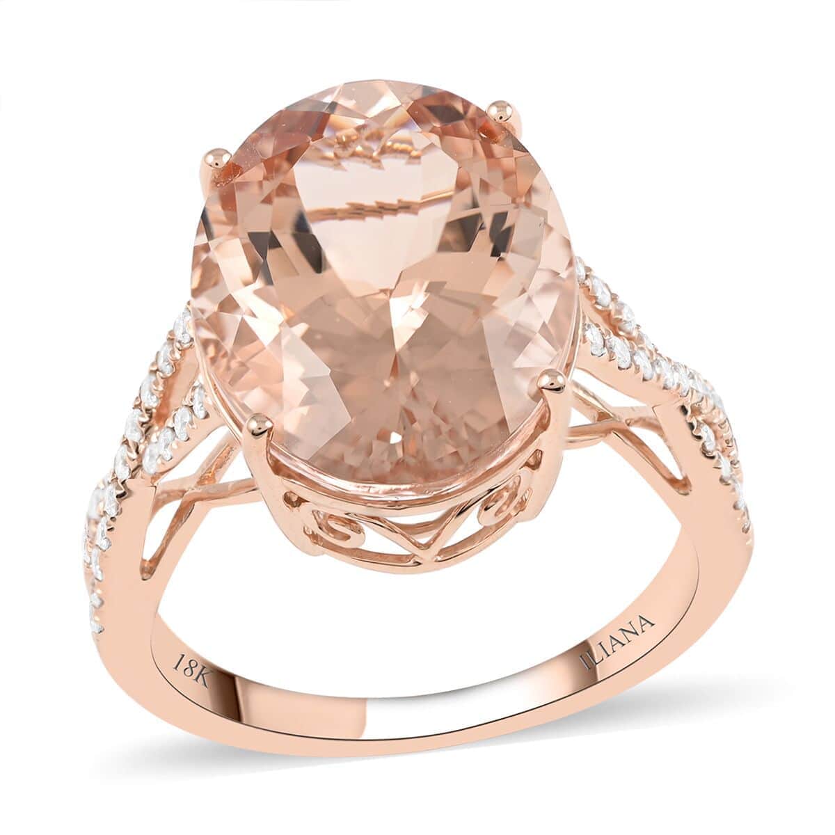 Certified and Appraised Iliana AAA Marropino Morganite and G-H SI Diamond 9.00 ctw Ring in 18K Rose Gold (Size 5.5) 4.10 Grams image number 0