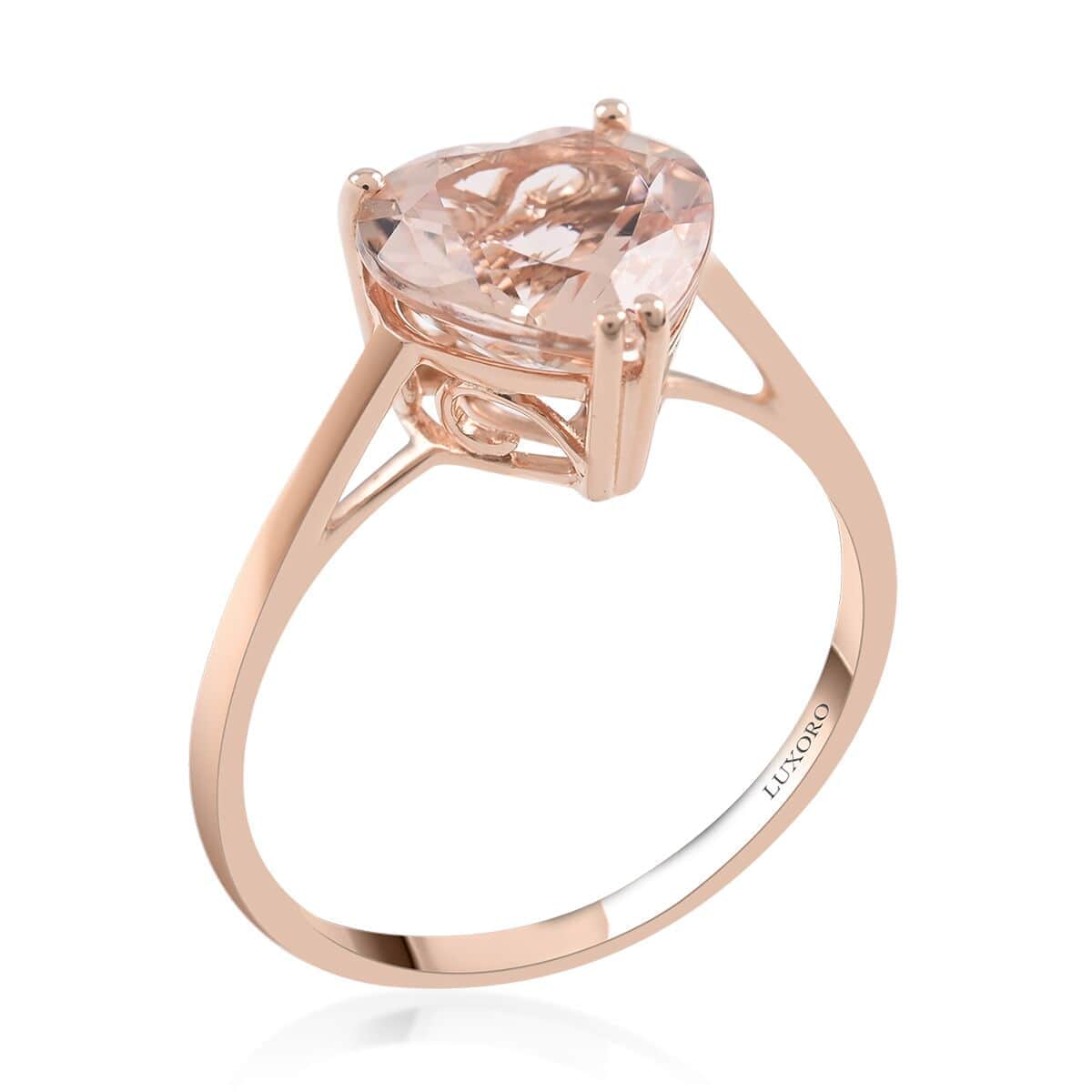 Luxoro 14K Rose Gold AAA Marropino Morganite Solitaire Ring (Size 7.5) 2.40 ctw image number 3