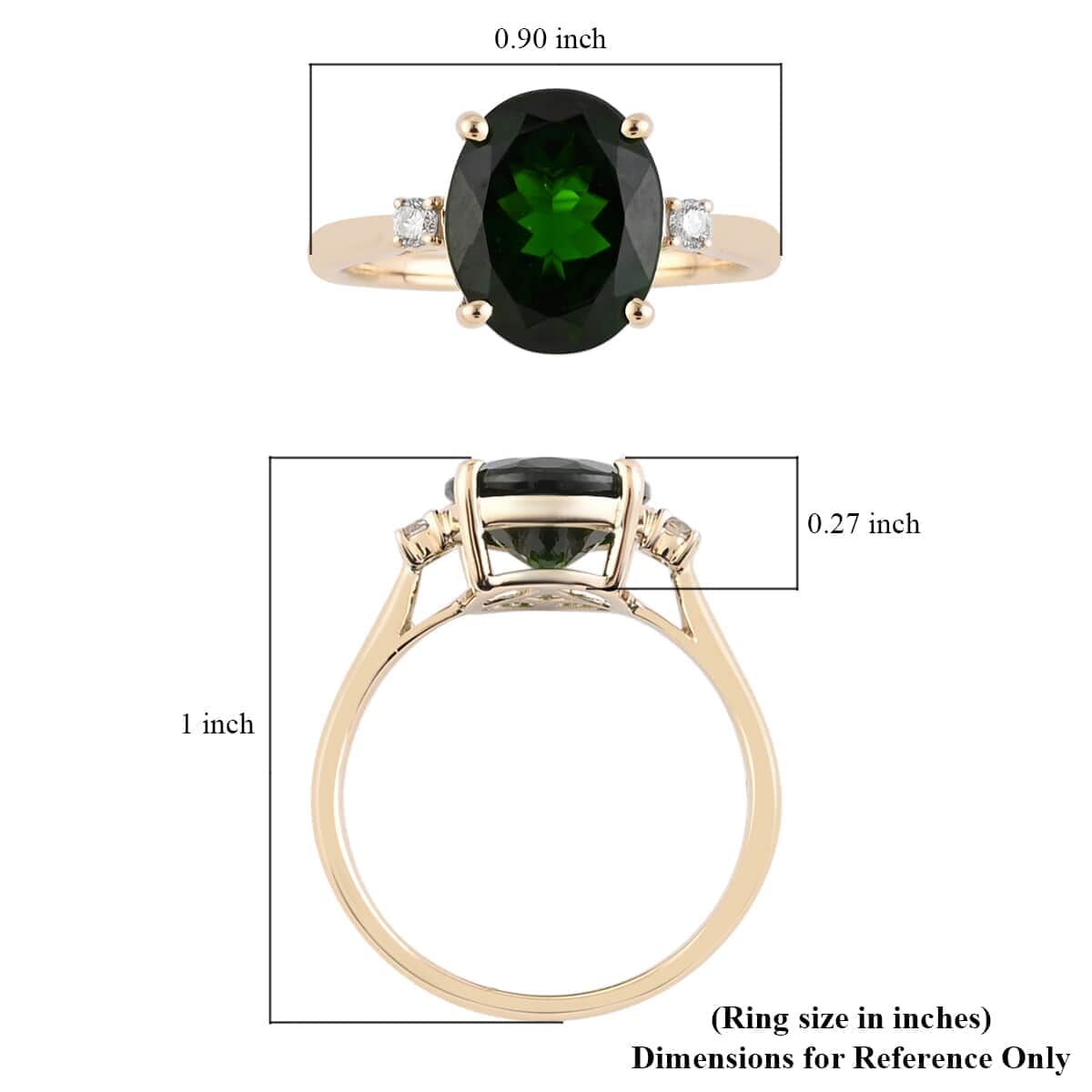 Luxoro 10K Yellow Gold AAA Chrome Diopside and Diamond Solitaire Ring (Size 6.5) 3.70 ctw image number 5