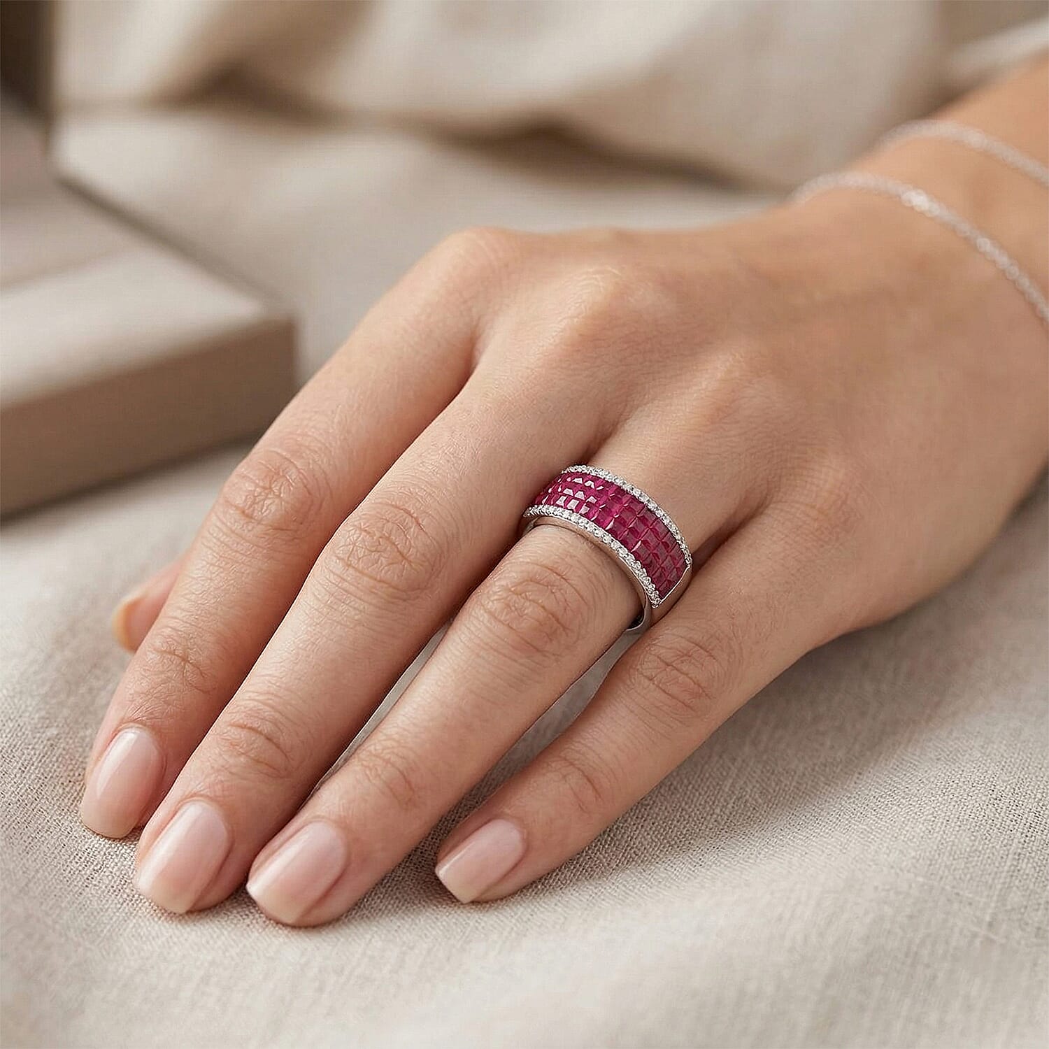 Lab Created Ruby and Simulated Diamond 1.65 ctw Ring in Rhodium Over Sterling Silver (Size 5.5)
