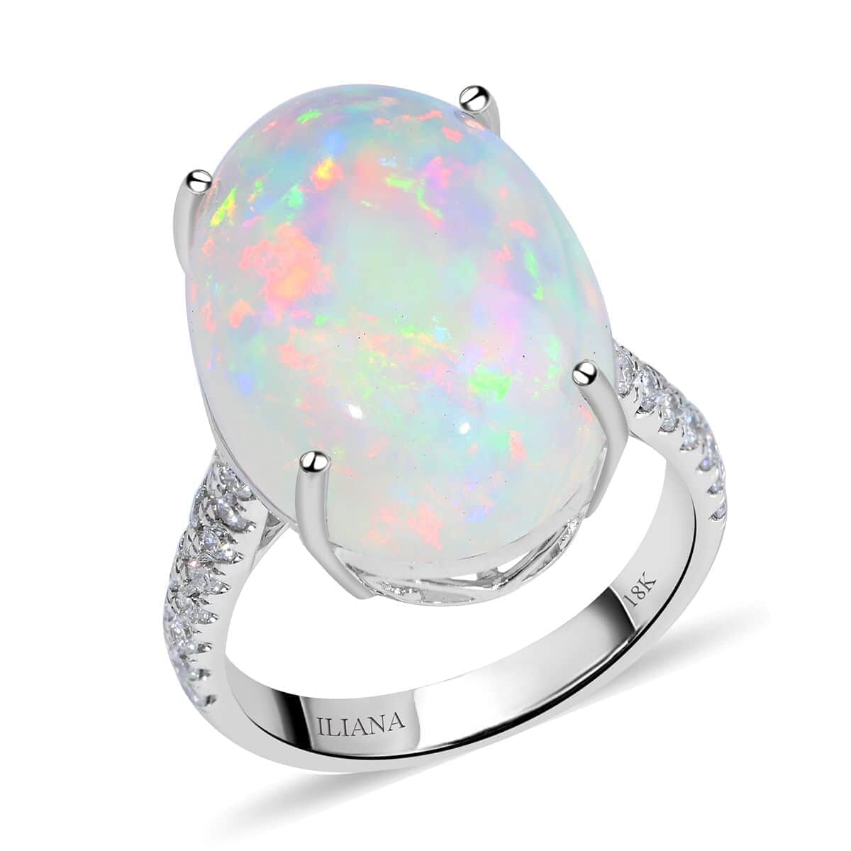 Certified & Appraised Iliana AAA Ethiopian Welo Opal and G-H SI Diamond 9.40 ctw Ring in 18K White Gold (Size 5.0) 4.30 Grams image number 0