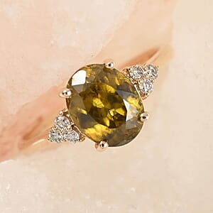 Luxoro 10K Yellow Gold AAA Sava Sphene and G-H I2 Diamond Ring (Size 6.5) 2.35 ctw