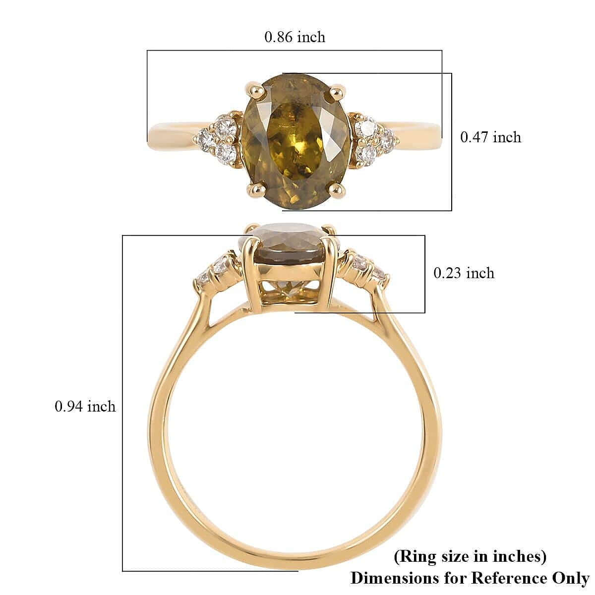 Luxoro 10K Yellow Gold AAA Sava Sphene and G-H I2 Diamond Ring (Size 7.5) 2.35 ctw image number 5
