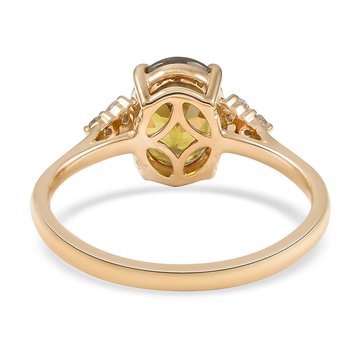 Luxoro 10K Yellow Gold AAA Sava Sphene and G-H I2 Diamond Ring (Size 8.5) 2.35 ctw image number 4