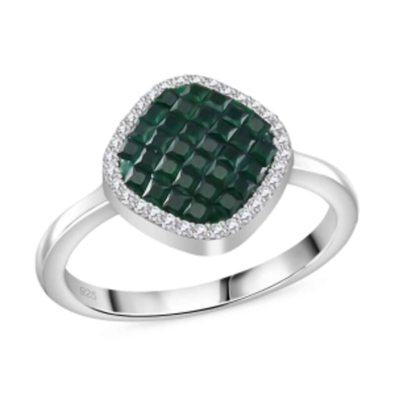 Simulated Diamond and Green Nano 1.60 ctw Ring in Rhodium Over Sterling Silver (Size 10.0)