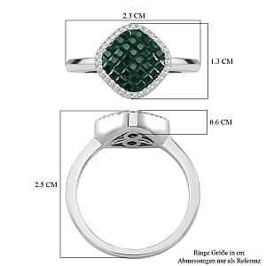 Simulated Diamond and Green Nano 1.60 ctw Ring in Rhodium Over Sterling Silver (Size 10.0)