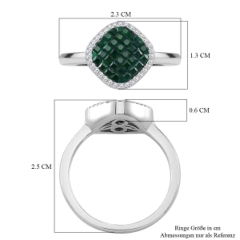 Simulated Diamond and Green Nano 1.60 ctw Ring in Rhodium Over Sterling Silver (Size 10.0)