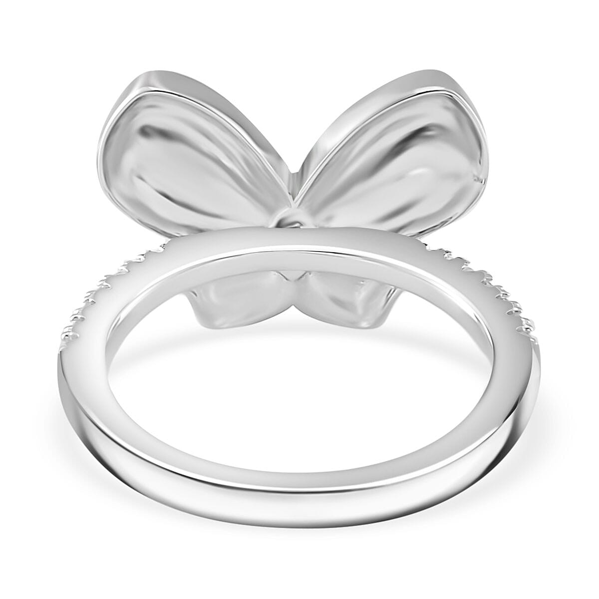 Simulated Green and White Diamond Rhodium Ring in Rhodium Over Sterling Silver (Size 6.5)