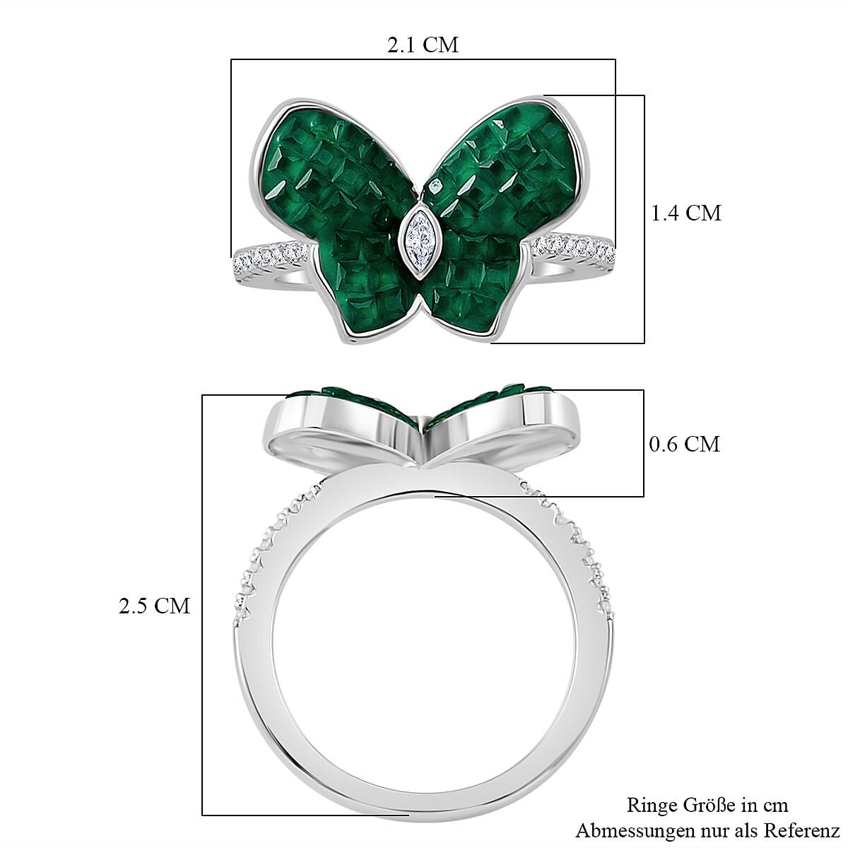 Simulated Green and White Diamond Rhodium Ring in Rhodium Over Sterling Silver (Size 6.5)