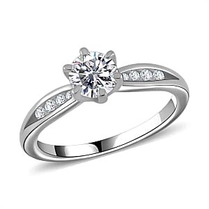 Moissanite 0.90 ctw Ring in Rhodium Over Sterling Silver (Size 6.5)
