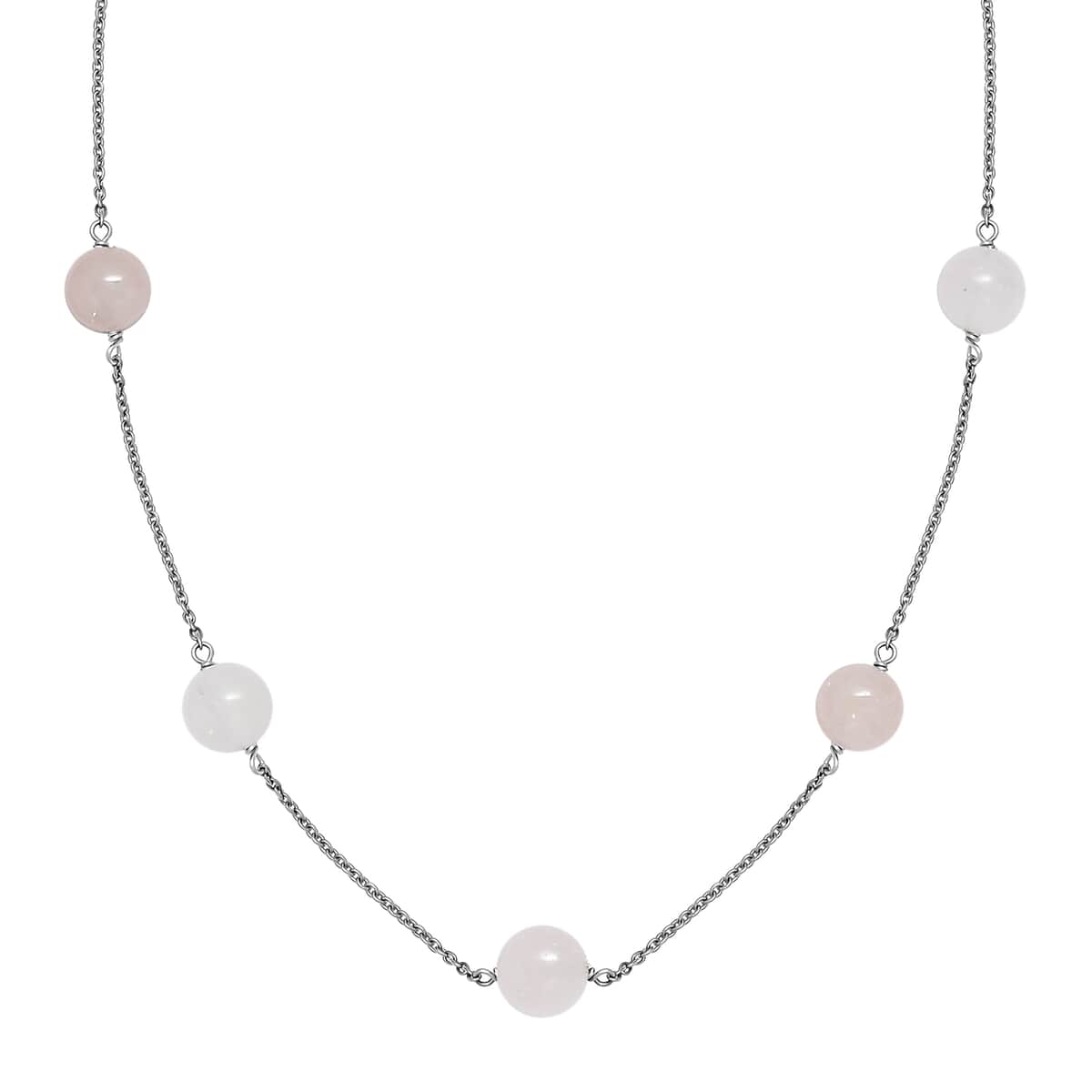 Galilea Rose Quartz Station Necklace 20 Inches in Rhodium Over Sterling Silver 40.00 ctw image number 0