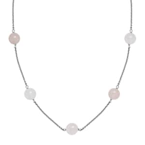 Galilea Rose Quartz Station Necklace 20 Inches in Rhodium Over Sterling Silver 40.00 ctw