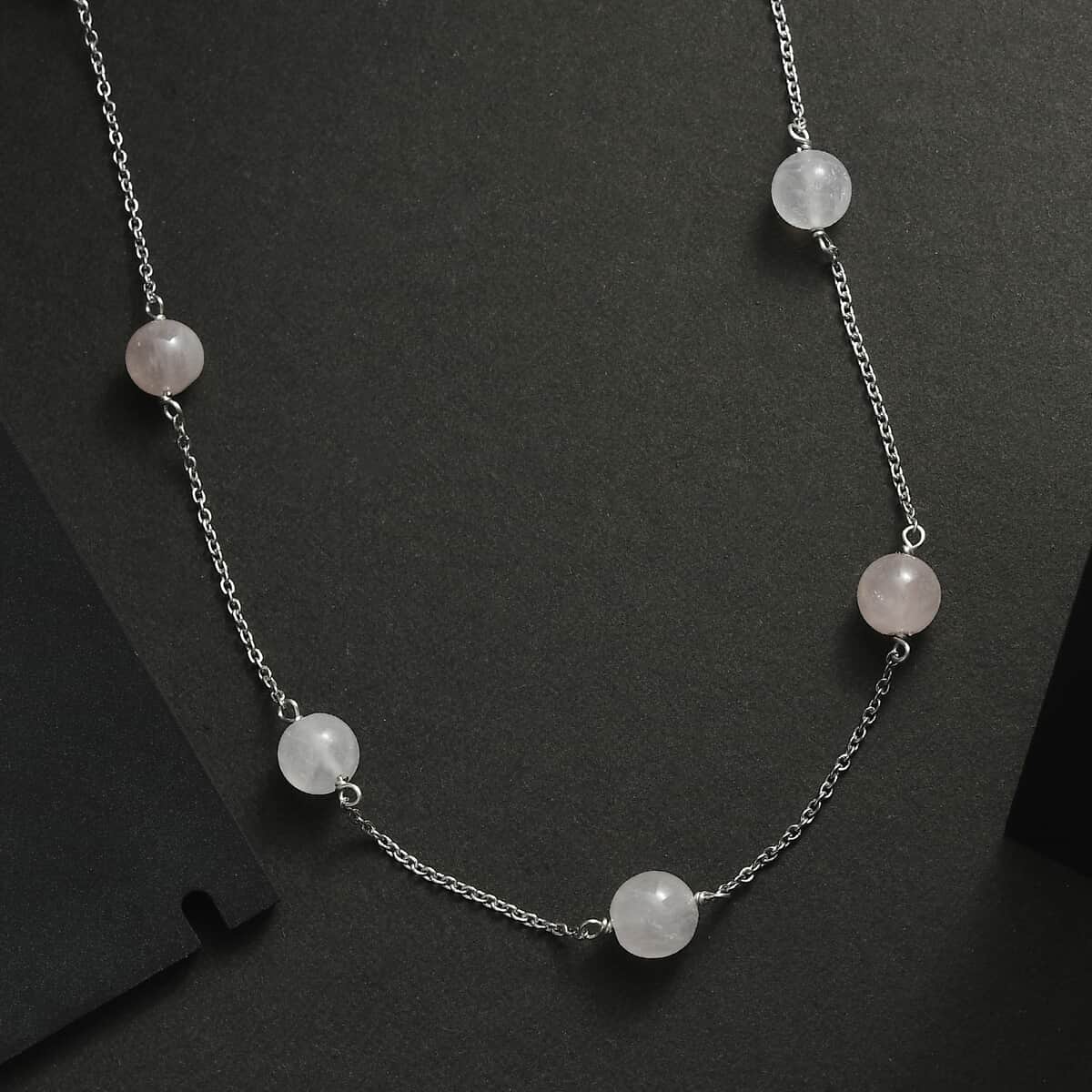 Galilea Rose Quartz Station Necklace 20 Inches in Rhodium Over Sterling Silver 40.00 ctw image number 1