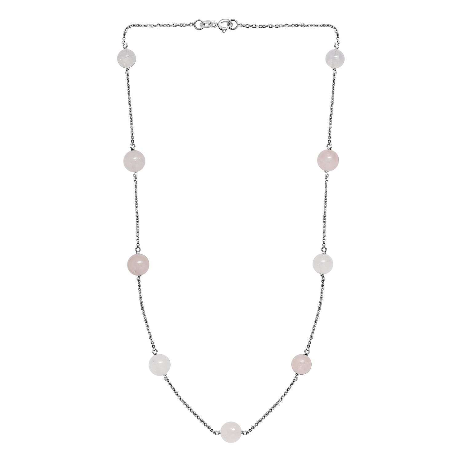 Galilea Rose Quartz Station Necklace 20 Inches in Rhodium Over Sterling Silver 40.00 ctw