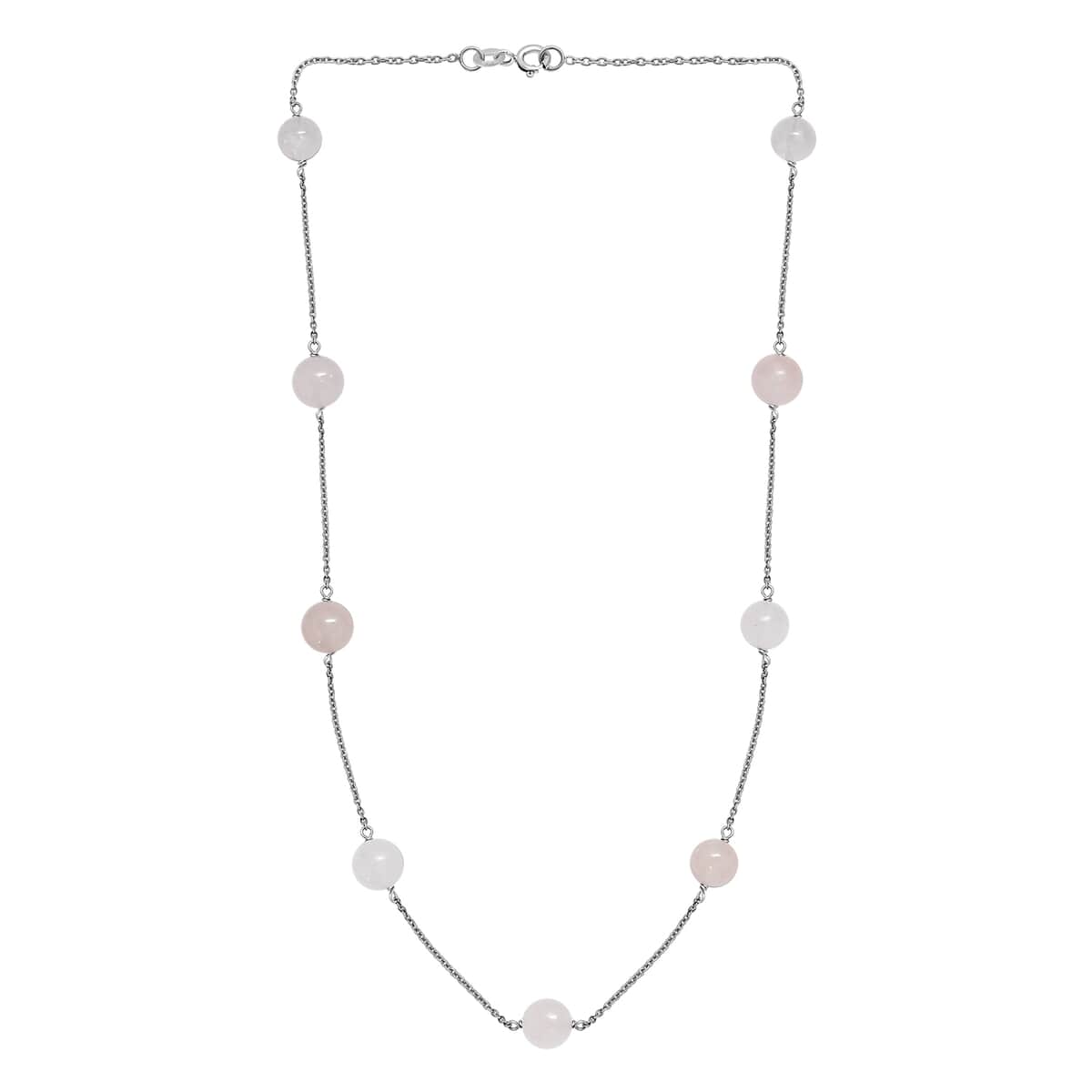 Galilea Rose Quartz Station Necklace 20 Inches in Rhodium Over Sterling Silver 40.00 ctw image number 3