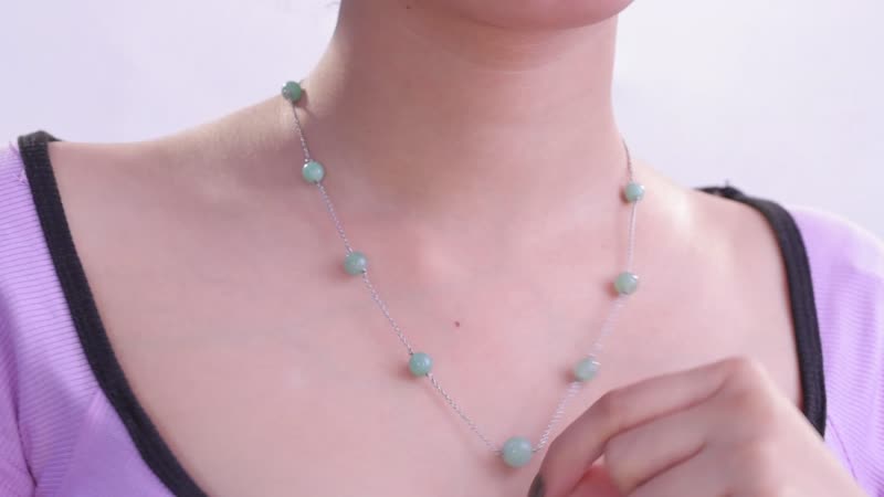 Green Aventurine Station Necklace 20 Inches in Rhodium Over Sterling Silver 35.00 ctw