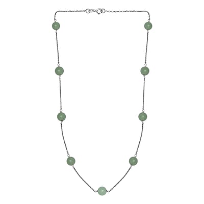 Green Aventurine Station Necklace 20 Inches in Rhodium Over Sterling Silver 35.00 ctw