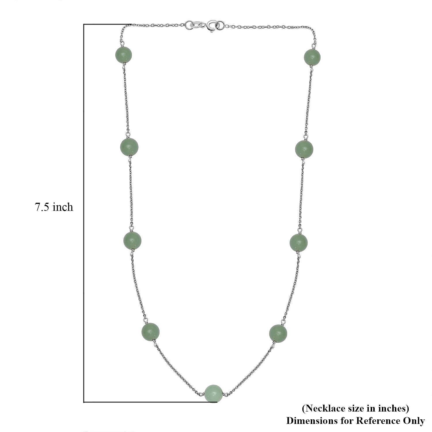 Green Aventurine Station Necklace 20 Inches in Rhodium Over Sterling Silver 35.00 ctw