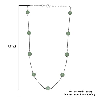 Green Aventurine Station Necklace 20 Inches in Rhodium Over Sterling Silver 35.00 ctw