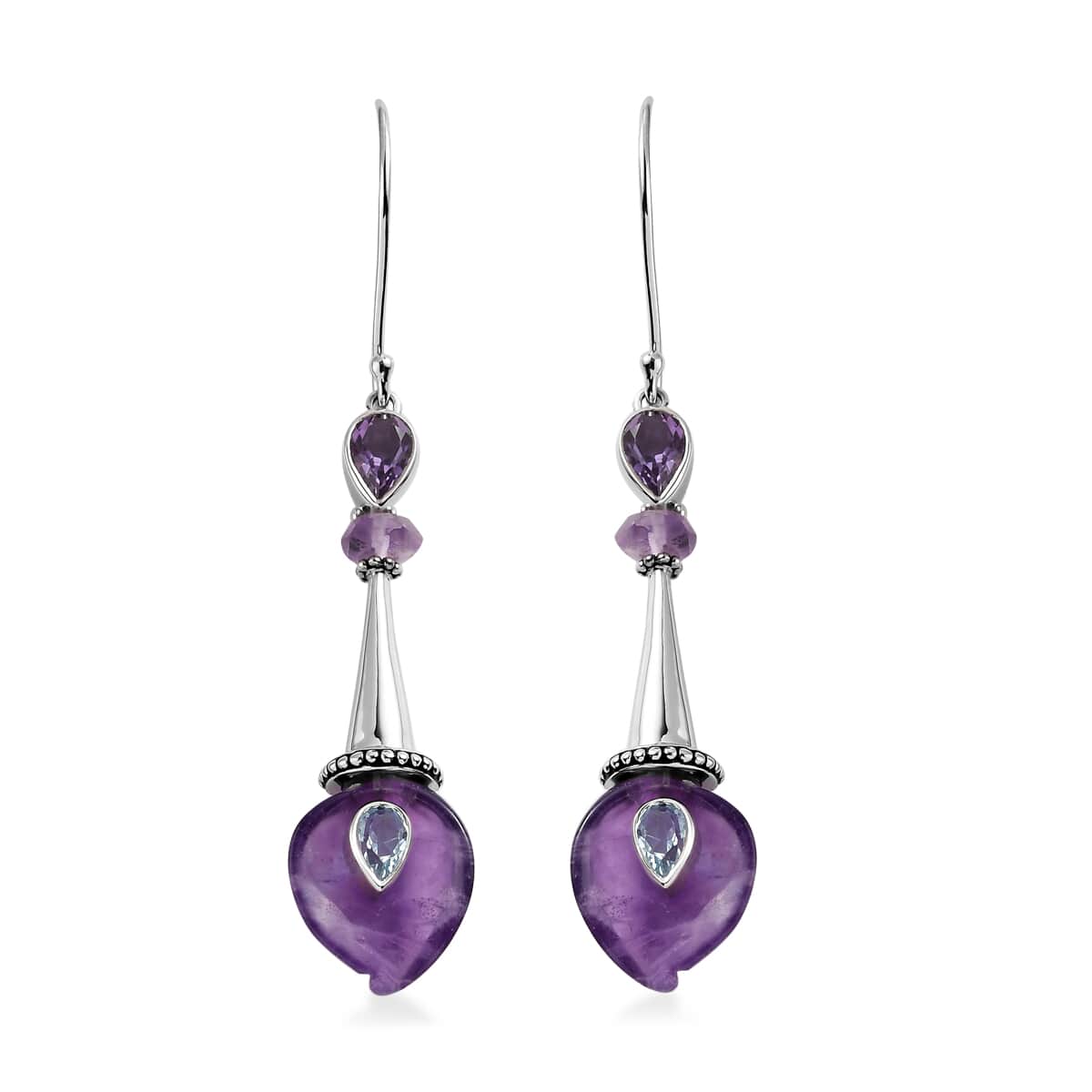 Sajen Silver AAA African Amethyst Carved and Celestial Quartz Earrings in Platinum Over Sterling Silver 12.00 ctw image number 0