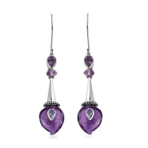 Sajen Silver AAA African Amethyst Carved and Celestial Quartz Earrings in Platinum Over Sterling Silver 12.00 ctw