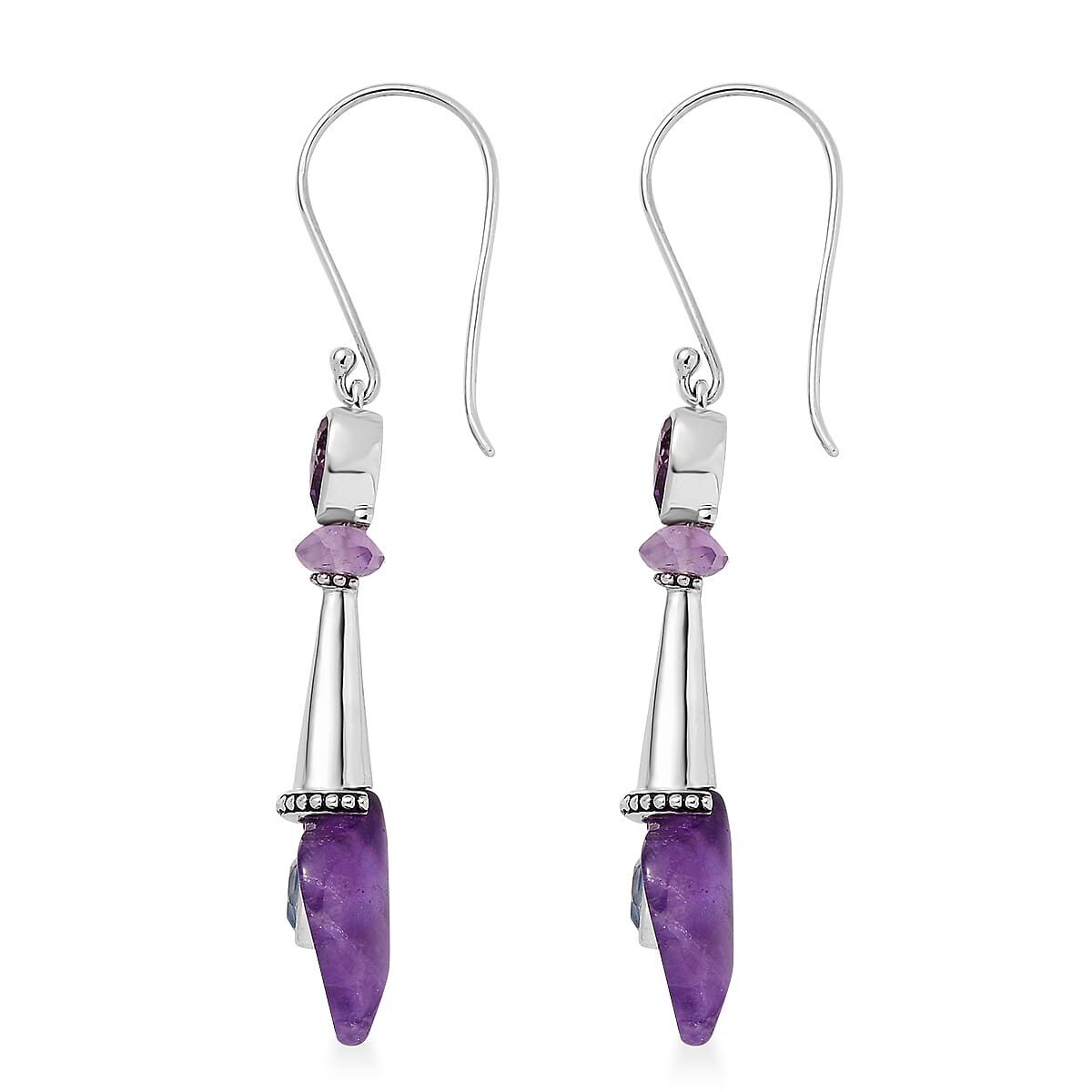 Sajen Silver AAA African Amethyst Carved and Celestial Quartz Earrings in Platinum Over Sterling Silver 12.00 ctw