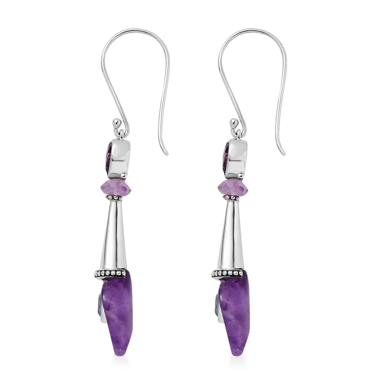 Sajen Silver AAA African Amethyst Carved and Celestial Quartz Earrings in Platinum Over Sterling Silver 12.00 ctw image number 3