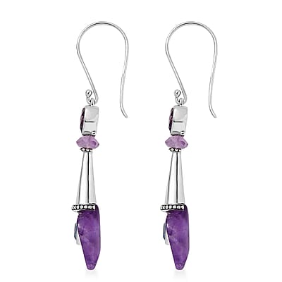 Sajen Silver AAA African Amethyst Carved and Celestial Quartz Earrings in Platinum Over Sterling Silver 12.00 ctw
