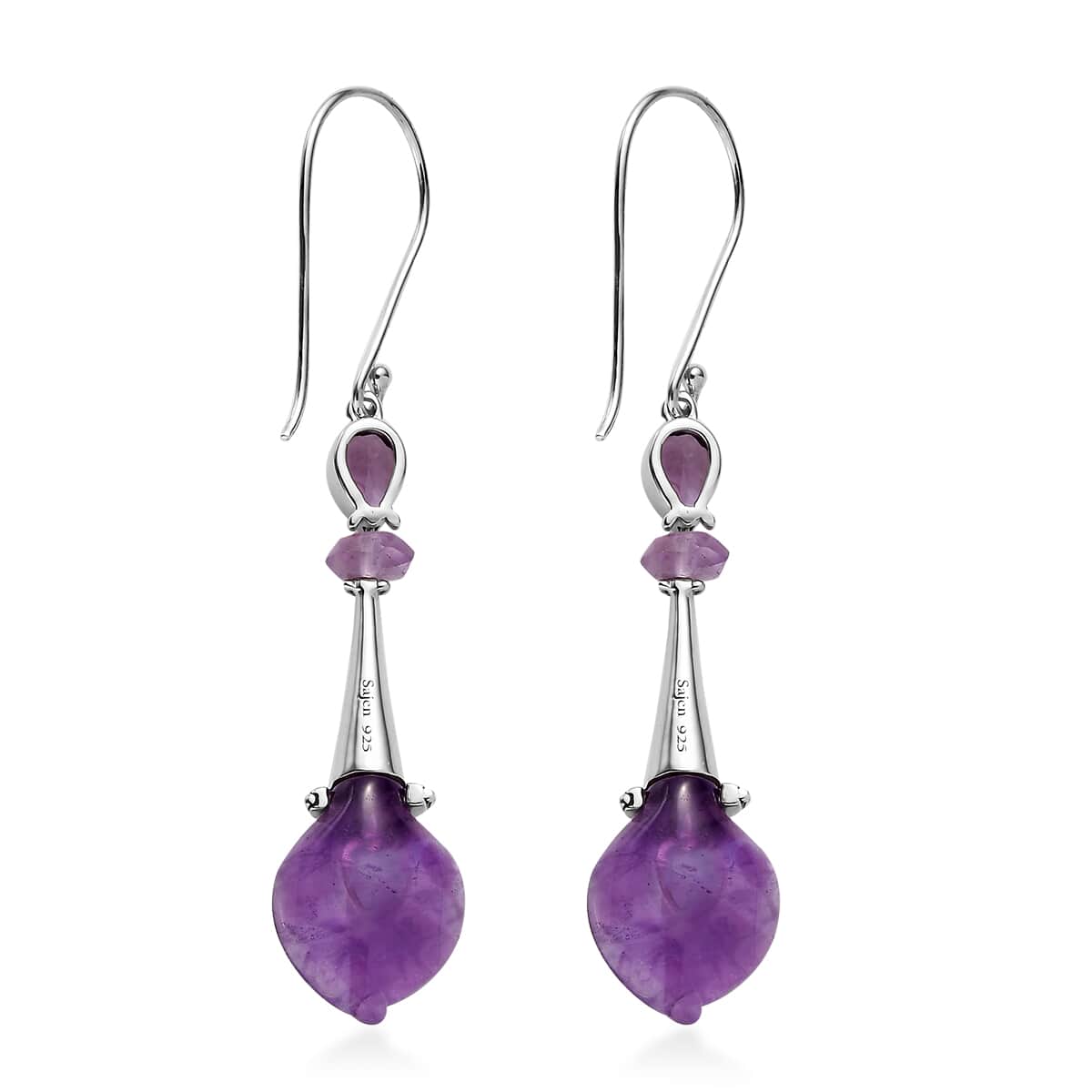 Sajen Silver AAA African Amethyst Carved and Celestial Quartz Earrings in Platinum Over Sterling Silver 12.00 ctw image number 4
