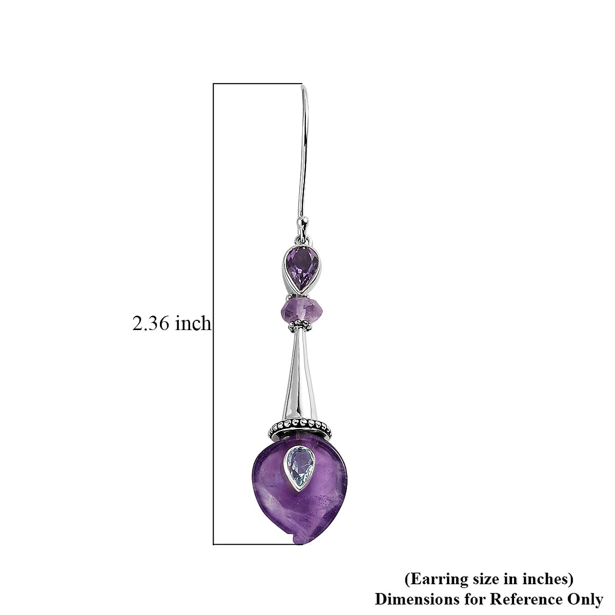 Sajen Silver AAA African Amethyst Carved and Celestial Quartz Earrings in Platinum Over Sterling Silver 12.00 ctw