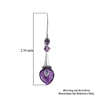 Sajen Silver AAA African Amethyst Carved and Celestial Quartz Earrings in Platinum Over Sterling Silver 12.00 ctw